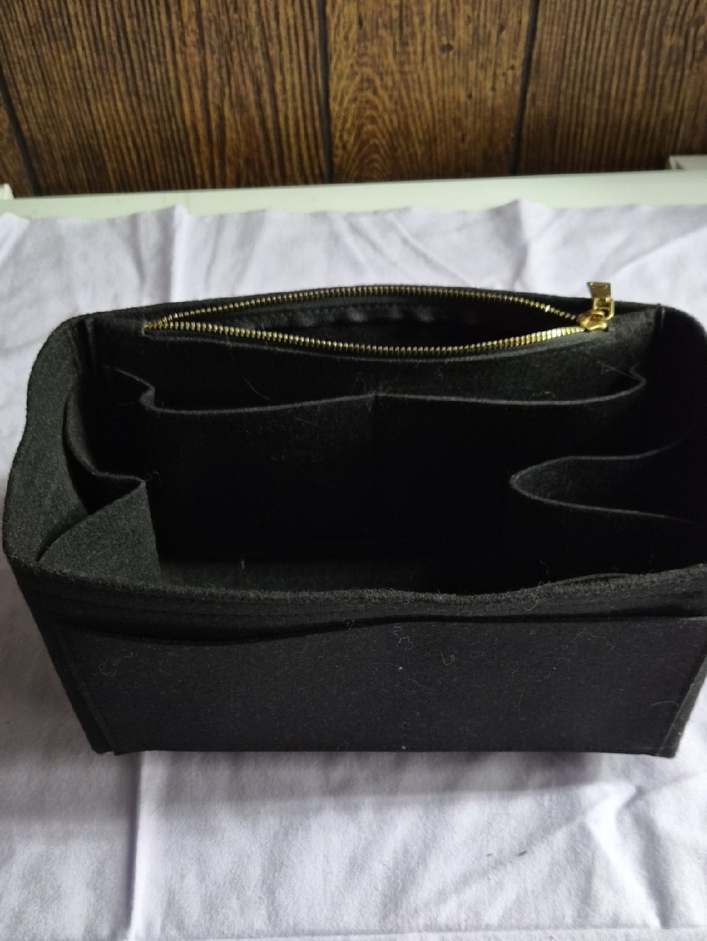 Black Felt Bag Organizer Insert with Zip Pocket